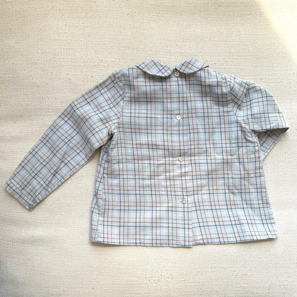 Pepa London Plaid Blouse 3Y Blue Check Peter Pan Collar Cotton - Picture 2 of 6